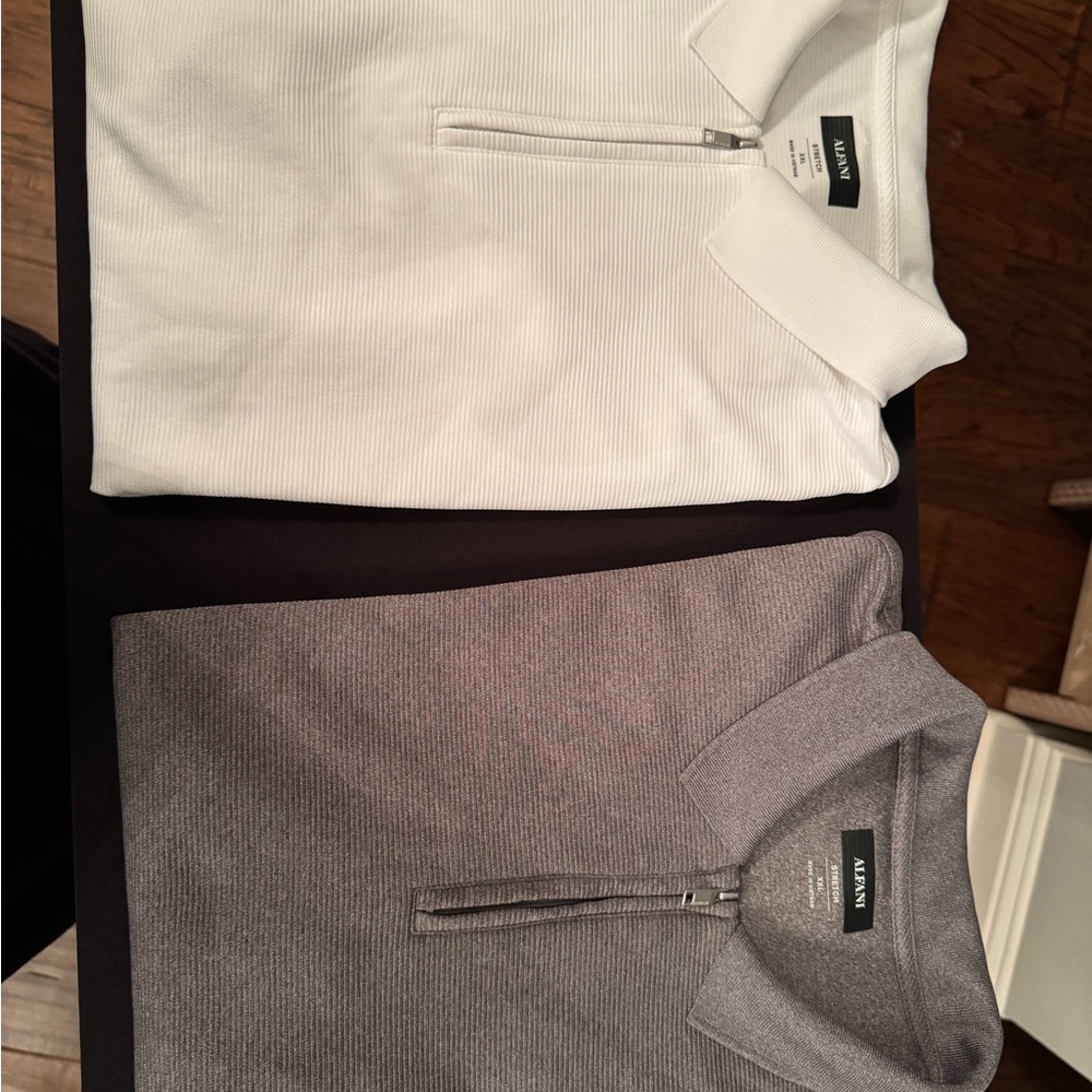 Alfani White and Gray Quarter-Zip Polo Shirts